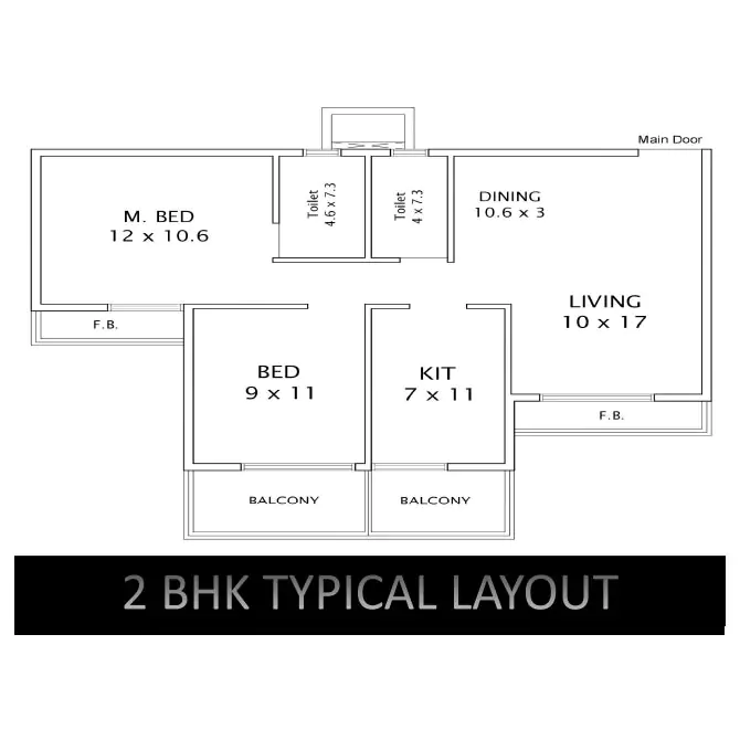 2 BHK Typical Layout